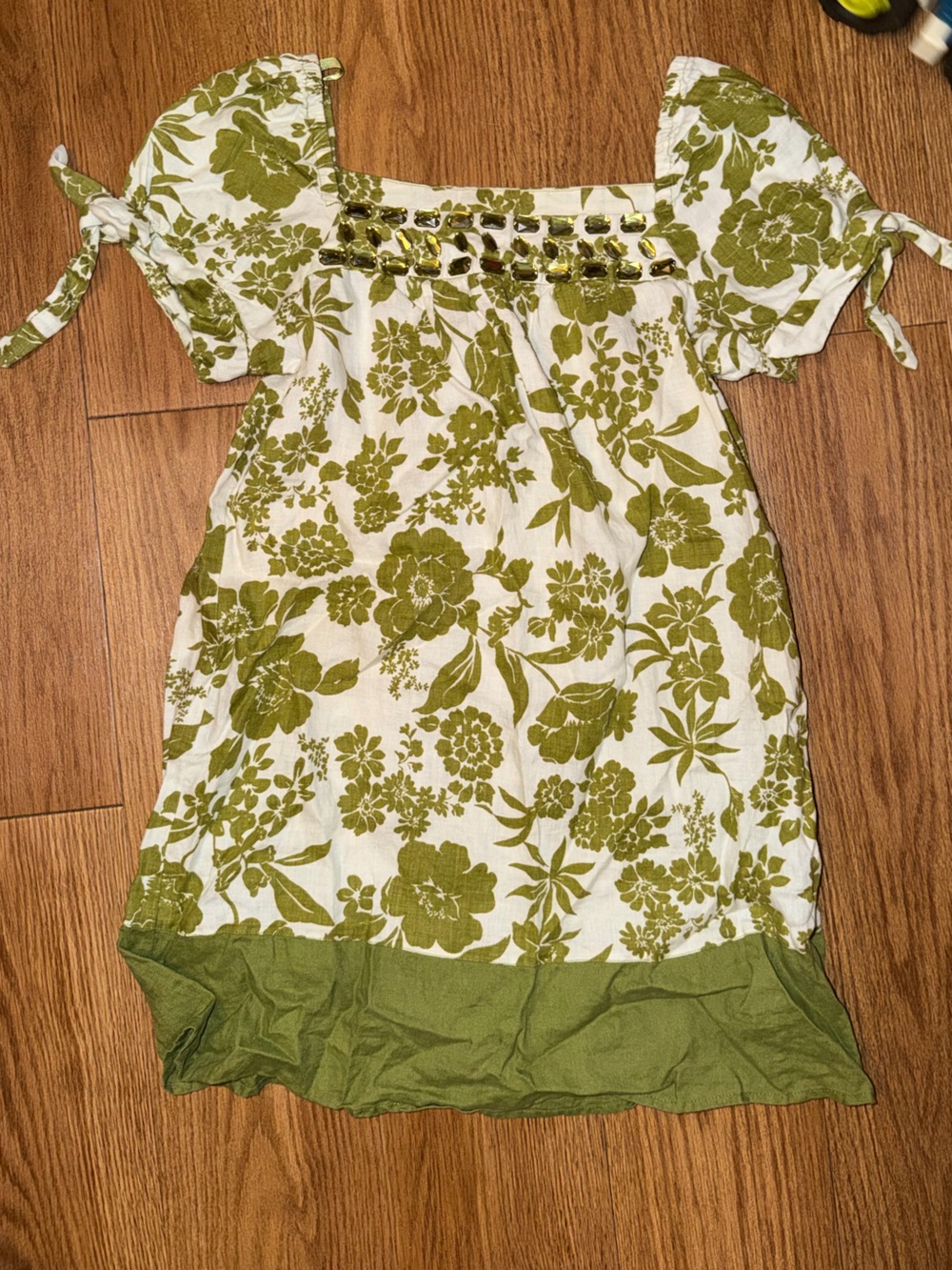 Vintage Y2K Women’s Green Floral square neck Tunic
